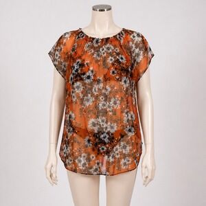 FUZZI Orange Floral Print oversized Top Women's Size M Sheer Italian beach cover